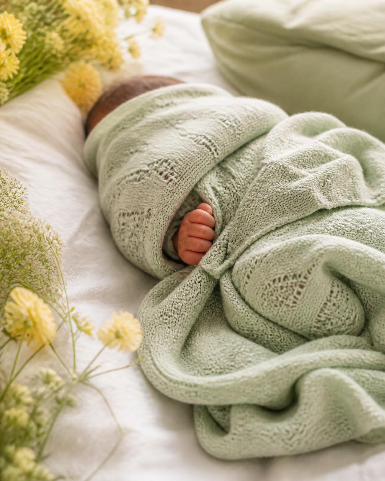 A newborn asleep in a soft blanket — the reason for an Aqiqah